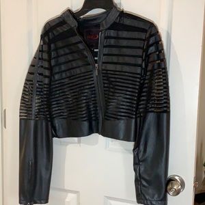 Crop leather mesh jacket